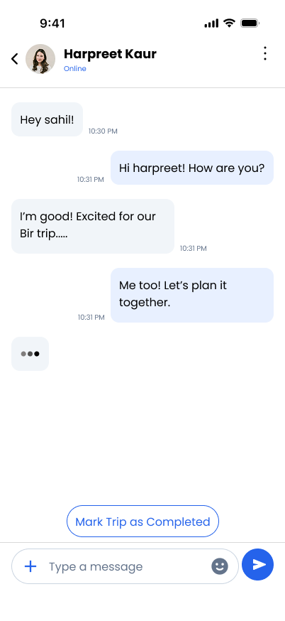 TravelVista Chat screen