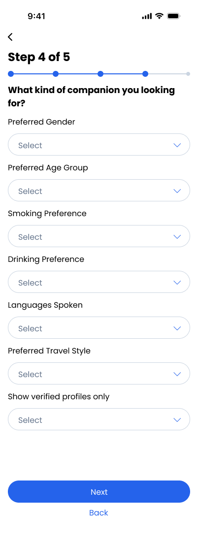TravelVista Companion Preferences screen