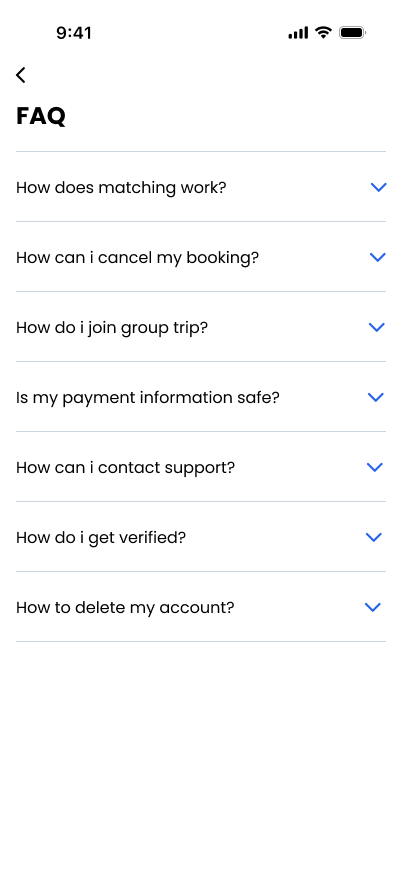 TravelVista FAQ screen