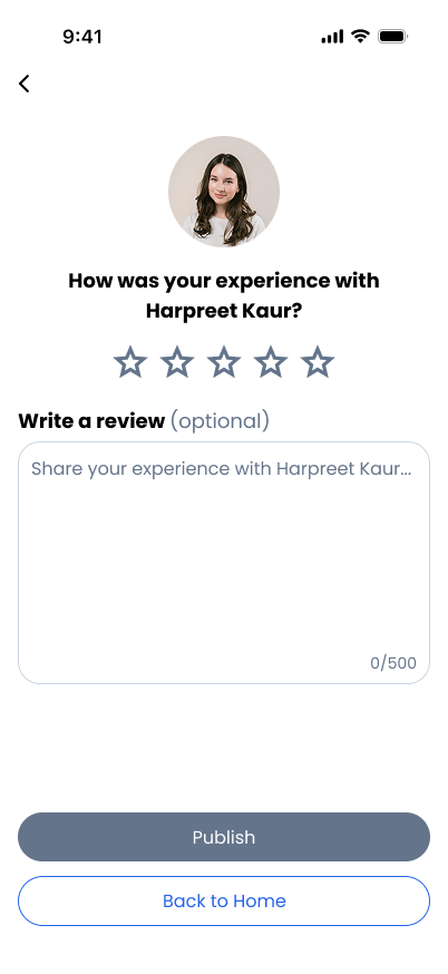 TravelVista Feedback screen