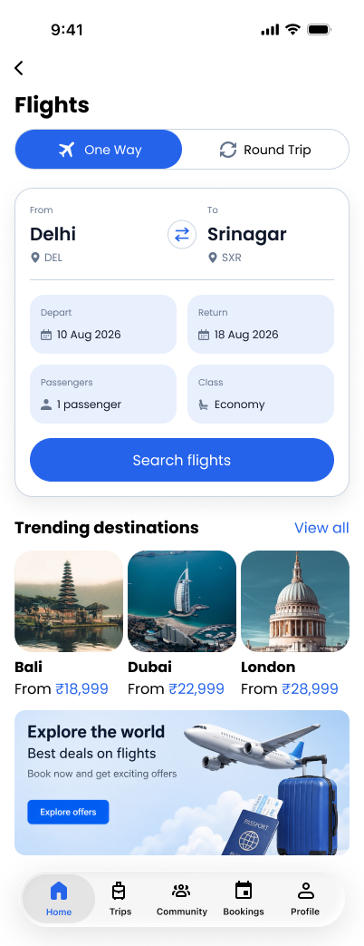 TravelVista Flights screen