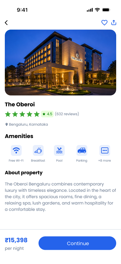TravelVista Hotel Details screen