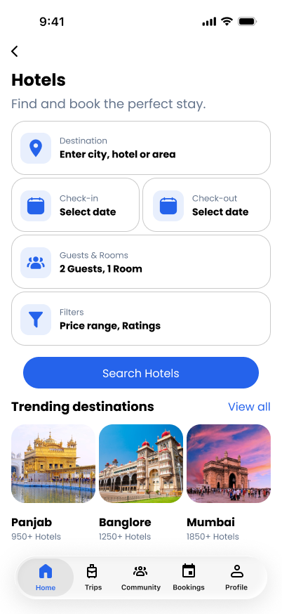 TravelVista Hotels screen