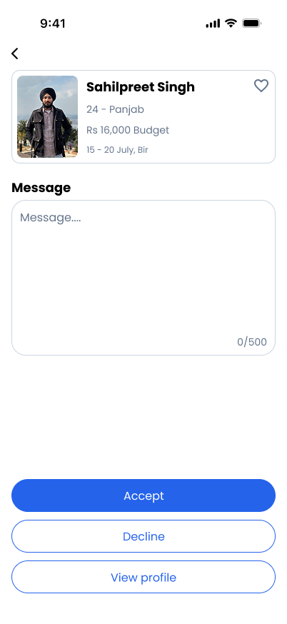 TravelVista Incoming Request screen