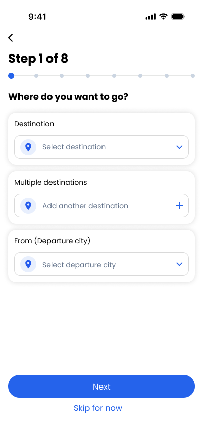 TravelVista Destination screen