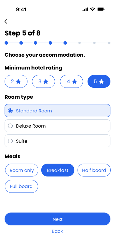 TravelVista Accommodation screen