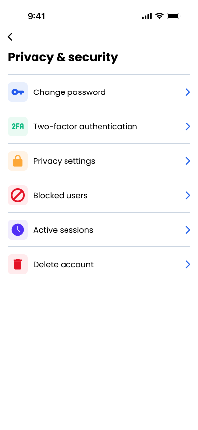 TravelVista Privacy & Security screen