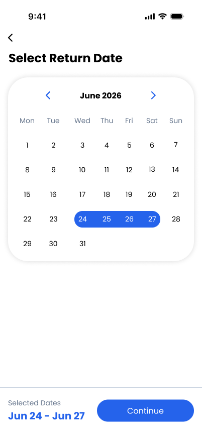 TravelVista Return Date screen