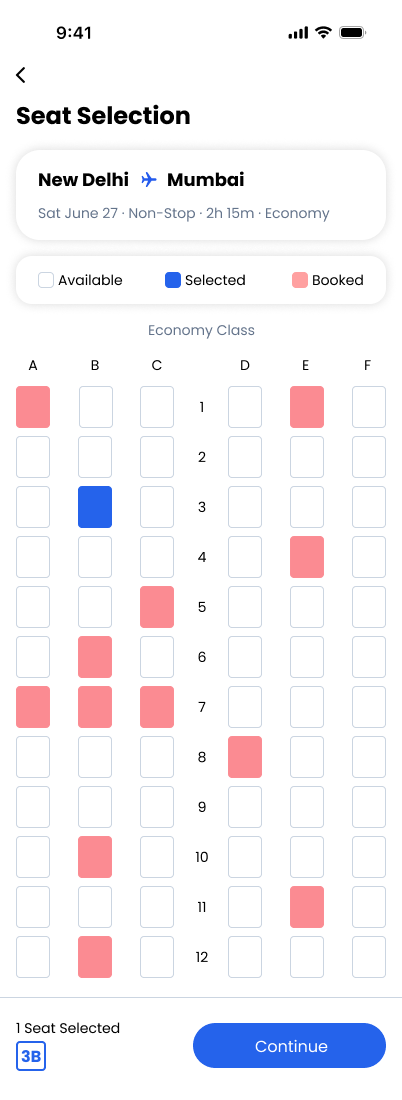 TravelVista Seat Selection screen