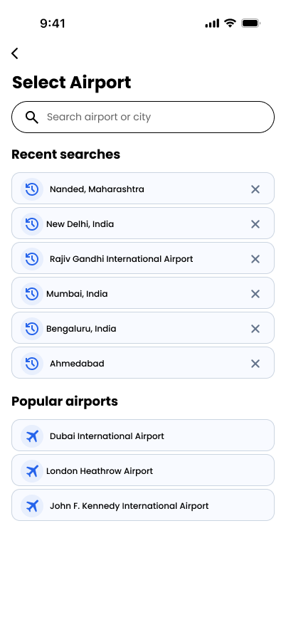 TravelVista Select Airport screen